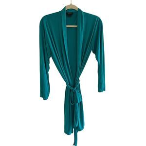 Natori Teal Green Silky Kimono Robe Women’s Size Medium Tie Waist Loungewear